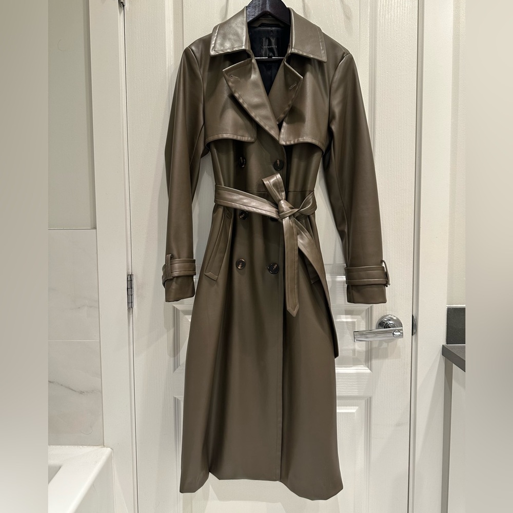 Dynamite Olive Green Faux Leather Trench Coat